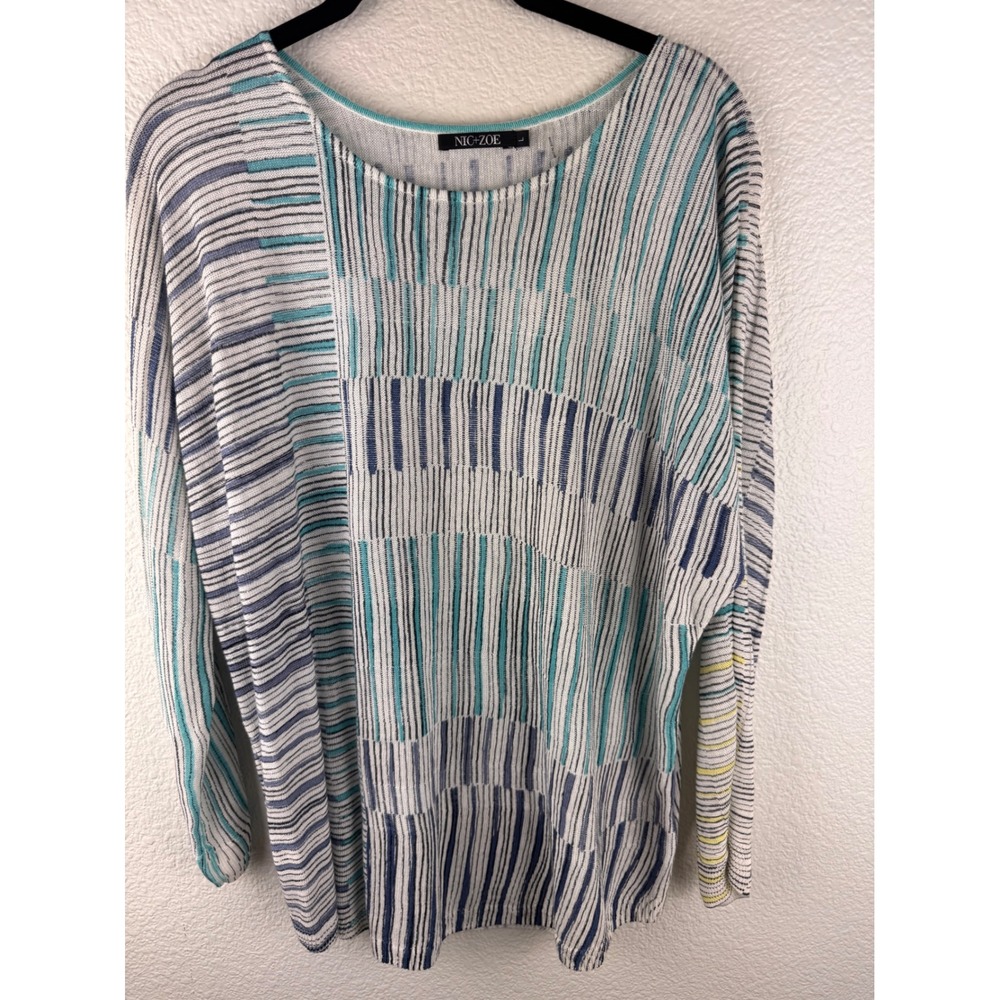 NIC+ZOE Striped Knit Sweater Size L Long Sleeve Boat‎ Neck Pullover